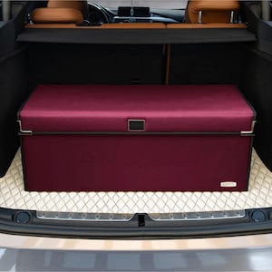 Luxus Premium Seamless Car Trunk Organizer, Car Storage Solution, Car Trunk Storage for Travel, Travel Car Accessory - Plain Midnight Red
