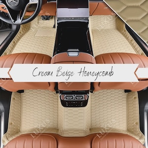 Cream Beige Premium Car Mats, Honeycomb Car Floor Mats, Custom Car Mats, Luxury Leather Car Mats Full Set, Car Decor, Car Accessories