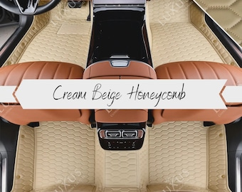Cream Beige Premium Car Mats, Honeycomb Car Floor Mats, Custom Car Mats, Luxury Leather Car Mats Full Set, Car Decor, Car Accessories