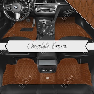 Chocolate Brown Luxury Custom Car Mats, Twin Diamond Design Car Floor Mats, Leather Car Mats Full Set, Car Decor, Car Accessories