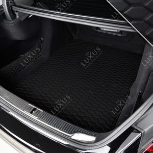 Luxus Premium Honeycomb Custom Trunk Liner, Trunk Liner Mat, Car Trunk Mat, Leather Car Boot Mat, Car Decor - Black with Black Stitching