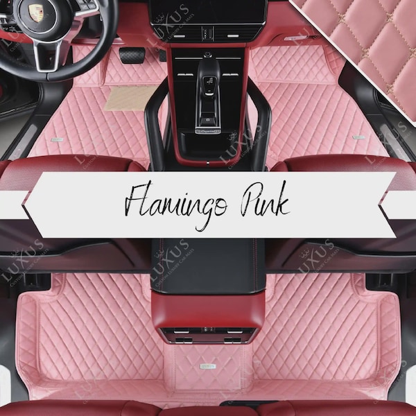 Tapis de voiture personnalisés de luxe rose flamant rose, Tapis de sol de voiture design losanges, Ensemble complet de tapis de voiture en cuir, Décoration de voiture, Accessoires de voiture