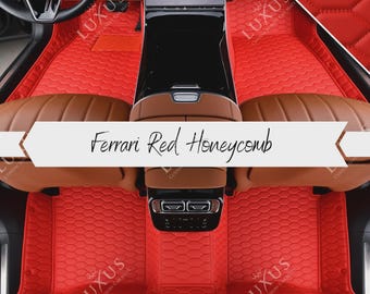 Alfombrillas Ferrari Premium Rojas, Alfombrillas de Nido de Abeja, Alfombrillas Personalizadas, Juego Completo de Alfombrillas de Cuero de Lujo, Decoración, Accesorios para el Coche