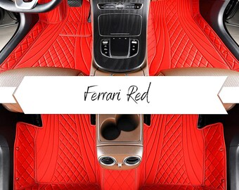 Ferrari Red Luxury Hybrid Car Mats, Luxus Custom Car Floor Mats Full Set, Leather Car Mats, Car Decor, Car Accessories