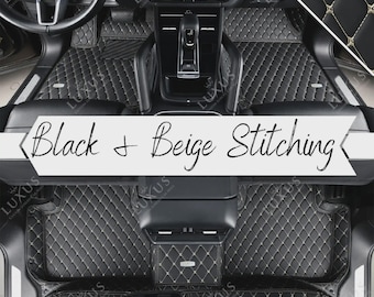 Juego de alfombrillas personalizadas negras con costuras beige, alfombrillas con diseño de diamante, juego completo de alfombrillas de cuero de lujo, decoración y accesorios para coche.
