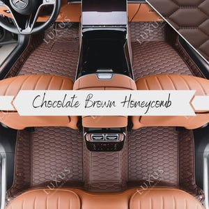 Chocolate Brown Premium Car Mats, Honeycomb Car Floor Mats, Custom Car Mats, Luxury Leather Car Mats Full Set, Car Decor, Car Accessories
