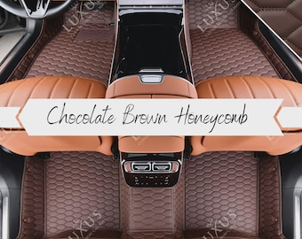 Chocolate Brown Premium Car Mats, Honeycomb Car Floor Mats, Custom Car Mats, Luxury Leather Car Mats Full Set, Car Decor, Car Accessories