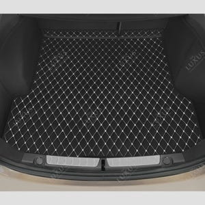 Luxus Premium Diamond Custom Trunk Liner, Trunk Liner Mat, Car Trunk Mat, Leather Car Boot Mat, Car Decor - Black with White Stitching