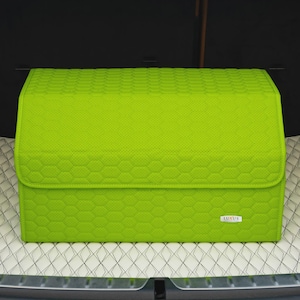 Luxus Car Trunk Organizer, Car Storage Solution, Car Trunk Storage for Travel, Car Accessory - Lime Green Honeycomb Stitching