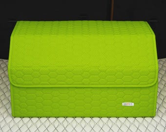 Luxus Car Trunk Organizer, Car Storage Solution, Car Trunk Storage for Travel, Car Accessory - Lime Green Honeycomb Stitching