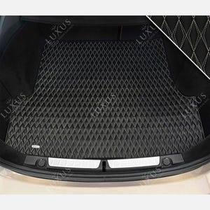Luxus Premium Twin-Diamond Custom Trunk Liner, Trunk Liner Mat, Car Trunk Mat, Leather Car Boot Mat, Car Decor - Black with Beige Stitching