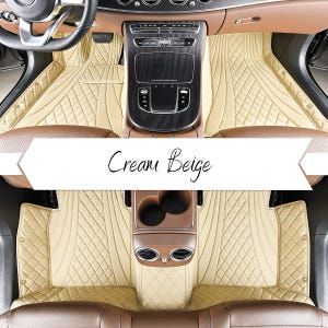 Cream Beige Hybrid Car Mats, Luxus Custom Car Floor Mats Full Set, Leather Car Mats, Car Decor, Luxury Car Accessories
