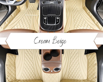 Cream Beige Hybrid Car Mats, Luxus Custom Car Floor Mats Full Set, Leather Car Mats, Car Decor, Luxury Car Accessories