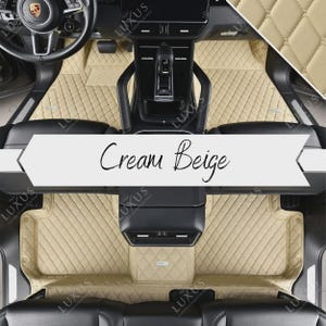 Cream Beige Luxury Custom Car Mats, Diamond Design Car Floor Mats, Leather Car Mats Full Set, Car Decor, Car Accessories