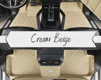 Cream Beige Luxury Custom Car Mats, Diamond Design Car Floor Mats, Leather Car Mats Full Set, Car Decor, Car Accessories