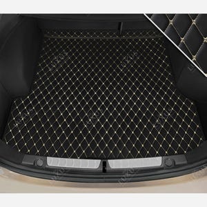 Luxus Premium Diamond Custom Trunk Liner, Trunk Liner Mat, Car Trunk Mat, Leather Car Boot Mat, Car Decor - Black with Beige Stitching