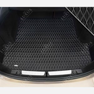 Luxus Premium Twin-Diamond Custom Trunk Liner, Trunk Liner Mat, Car Trunk Mat, Leather Car Boot Mat, Car Decor - Black with White Stitching