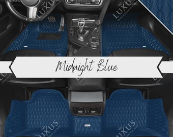 Alfombrillas de lujo personalizadas en azul medianoche, alfombrillas con diseño de doble diamante, juego completo de alfombrillas de cuero, decoración y accesorios para coche.