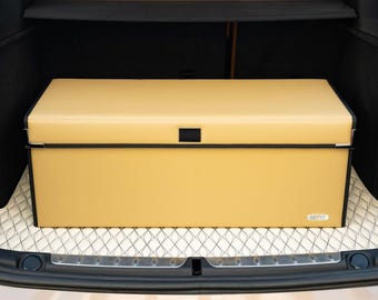 Luxus Cream Beige Seamless Car Trunk Organizer, Car Storage Solution, Car Trunk Storage for Travel, Travel Car Accessory