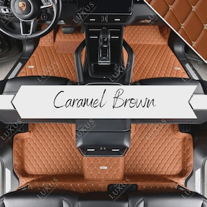 Caramel Brown Luxury Custom Car Mats, Diamond Design Car Floor Mats, Leather Car Mats Full Set, Car Decor, Car Accessories