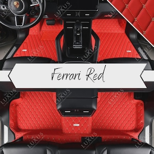 Ferrari Red Luxury Custom Car Mats, Diamond Design Car Floor Mats, Leather Car Mats Full Set, Car Decor, Car Accessories
