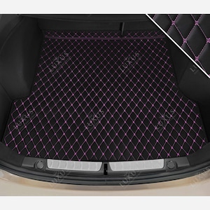 Luxus Premium Diamond Custom Trunk Liner, Trunk Liner Mat, Car Trunk Mat, Leather Car Boot Mat, Car Decor - Black with Purple Stitching