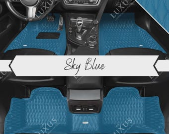 Alfombrillas personalizadas de lujo en azul cielo, alfombrillas con diseño de doble diamante, juego completo de alfombrillas de cuero, decoración y accesorios para coche.