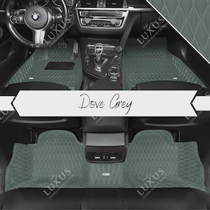 Dove Grey Luxury Custom Car Mats, Twin Diamond Design Car Floor Mats, Leather Car Mats Full Set, Car Decor, Car Accessories