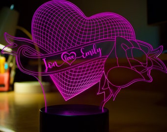 Personalized Heart Acrylic Night Light - A Unique Gift for Anniversary or Newlyweds