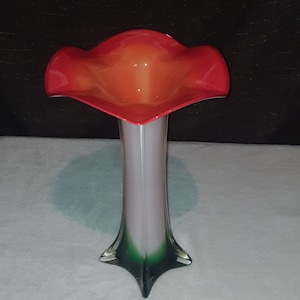 Vintage large Murano style art glass tulip vase mid century