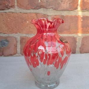 italian murano art glass red & white vase