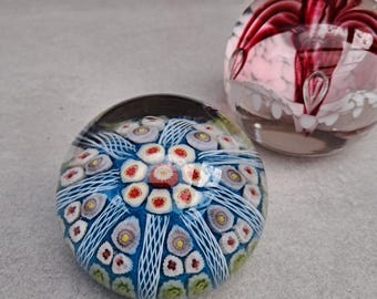 Two vintage multicoloured glass Paperweights milliflori