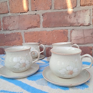 Set four vintage denby pottery &quot; Daybreak&quot; cups and saucers