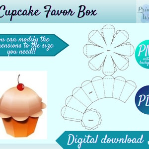Cupcake Favor Box SVG für Muttertag, Geschenk-Box-Vorlage, Mitbringsel, Cricut geschnitten Dateien, Silhouette geschnitten Dateien herunterladen