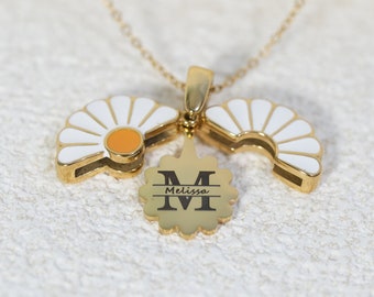 Personalized Daisy Locket Necklace, Engraved Initial Charm