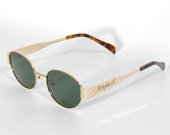 Personalized Oval Sunglasses, Trendy Metal Frame Shades, Custom UV400 Protection