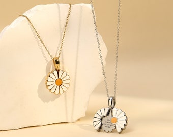 Collar con medallón de margarita personalizado: mensaje oculto, regalo cristiano