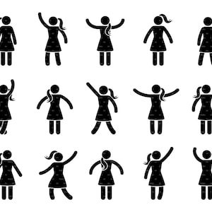 Basic Standing Poses Stick Figure Woman Female Lady Girl Person People Human Body Pictogram Clipart Icon Vector SVG PNG EPS Instant Download