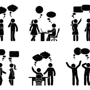 Bocadillo de diálogo Hablando Personas Conversación Comunicación Diálogo Nube Stick Figura Hombre Mujer Amigos Chit Chat SVG PNG EPS Descarga instantánea