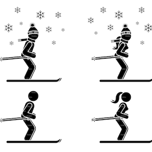 Winter Clip Art Skiing Stick Figure Couple Man Woman Boy Girl Snow Snowing Snowflakes Stick People Date Love Ski Skier SVG PNG EPS Icon Set