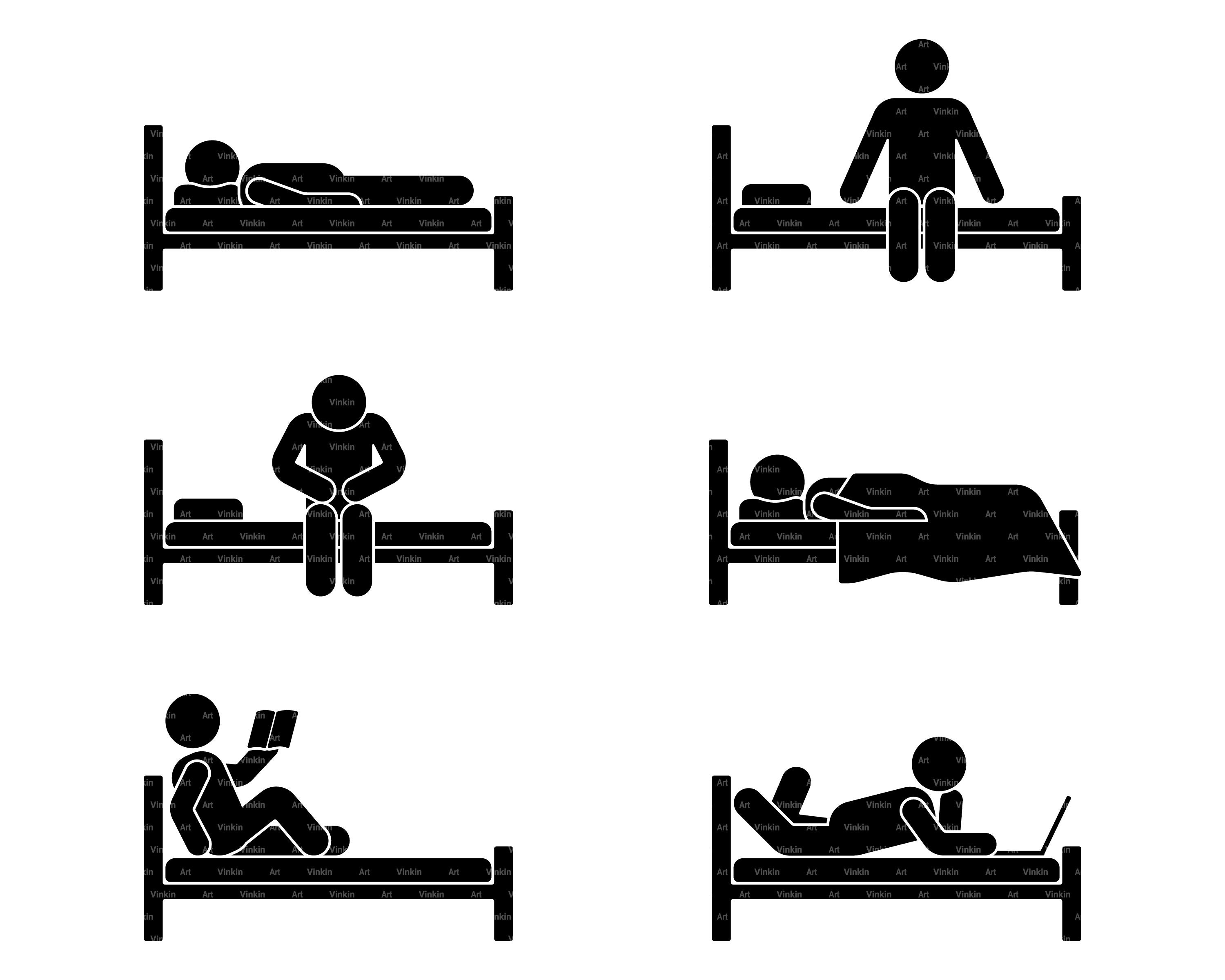 Morning Wake up Lie in Bed Sleep Dream Rest Stick Figure Man Read Book