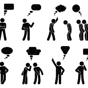 Communication Conversation Dialog Bubble Stick Figure Thinking Dreaming Man Male Person People Boy Speech Cloud Gossip Whisper SVG PNG EPS