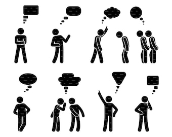 Communication Conversation Dialog Bubble Stick Figure Thinking Dreaming Man Male Person People Boy Speech Cloud Gossip Whisper SVG PNG EPS