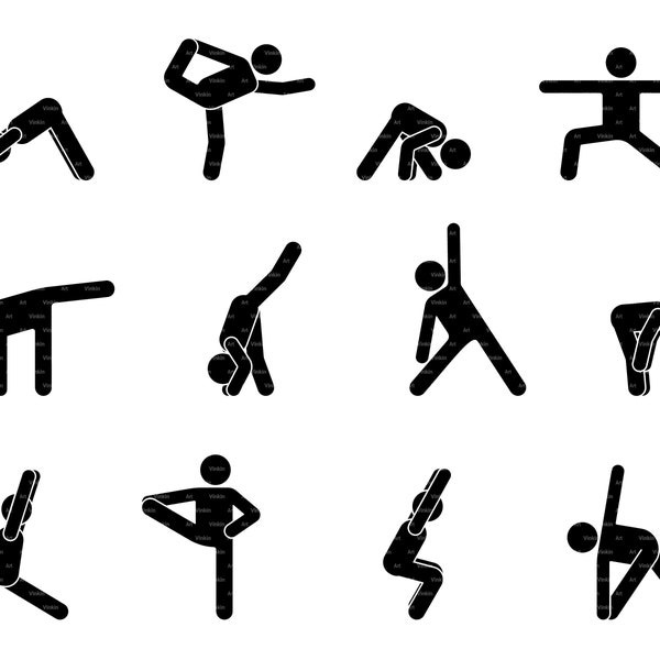 Workout Basic Yoga Fitness Gym Stick Figure Man Person People Exercise Nirvana Clipart Stickman Icon Clip Art SVG PNG EPS Instant Download