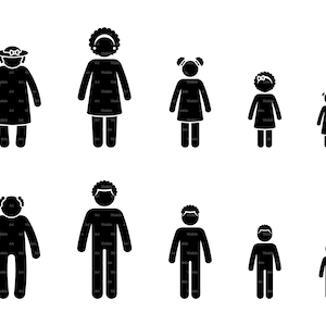 Stick Figure Man Woman Grandpa Grandma Teen Kid Generation Stickman Vector People Icon Silhouette Pictogram SVG PNG EPS Instant Download