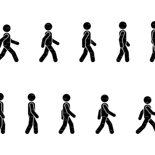 Walking Stick Figure Man Person People Move Run Step Walk Sequence Icon Vector Silhouette Cut File Pictogram SVG PNG EPS Instant Download