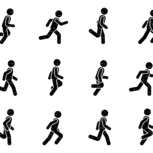 Running Stick Figure Man Person People Move Walk Step Run Sequence Icon Vector Silhouette Cut File Pictogram SVG PNG EPS Instant Download