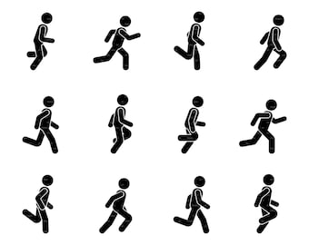 Running Stick Figure Man Person People Move Walk Step Run Sequence Icon Vector Silhouette Cut File Pictogram SVG PNG EPS Instant Download