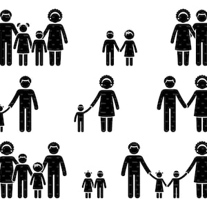 Stick Figure Family Man Woman Mother Father Children Kids Stickman Vector People Icon Sign Pictogram SVG PNG EPS Instant Download Clip Art
