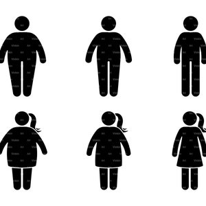 Overweight Slim Thin Normal People Man Woman Stick Figure Big Person Obese Stickman Diet Overeating Vector SVG PNG EPS Instant Download